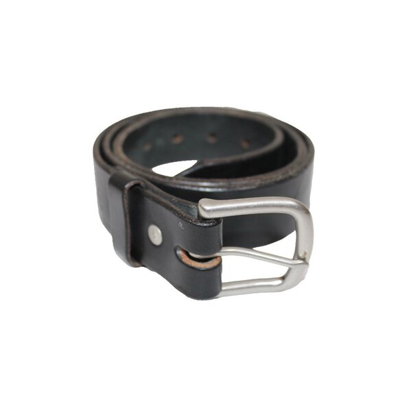 Tanner Goods Black Leather Belt Silver Buckle Size 36 Made In USA Western Rodeo - Picture 1 of 12